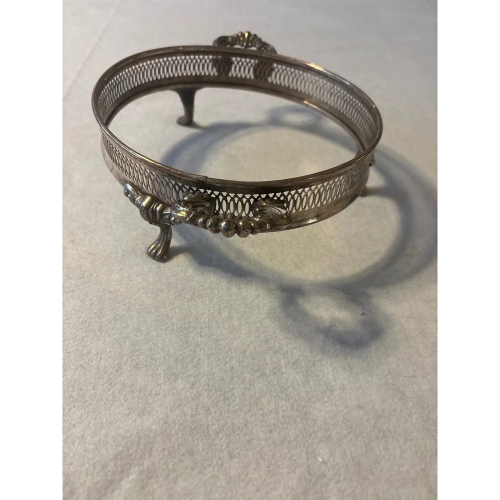 Ornate‎ Silverplate Footed Trivet with Handles Openwork Lattice Design